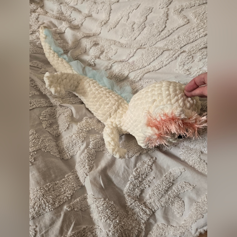 Handmade Crochet White Pink Blue Axolotl Plush Approx 17 In Long - Picture 4 of 11